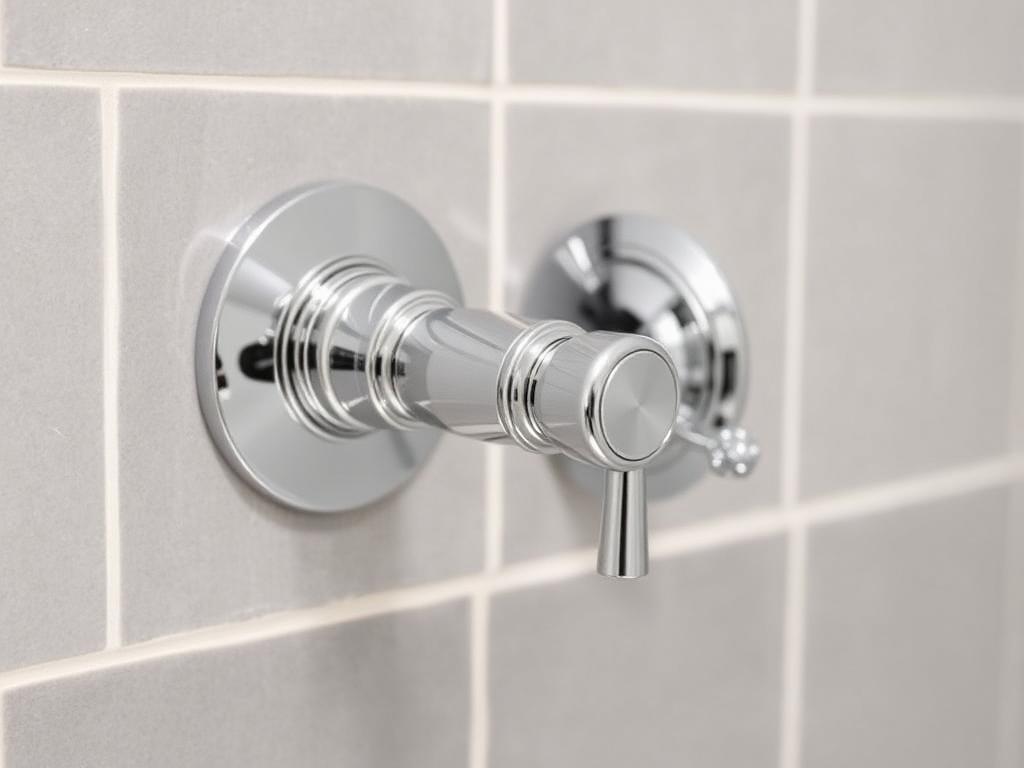 Finished chrome shower valve trim on grey tile